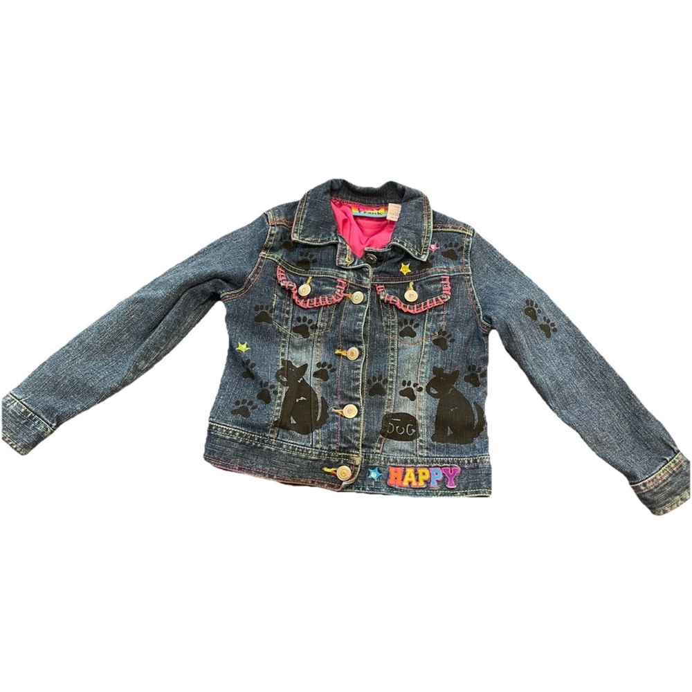 Lisa Frank girls embroidered sequin “Glam Girl”
Dog decal Jean jacket size 5 90s